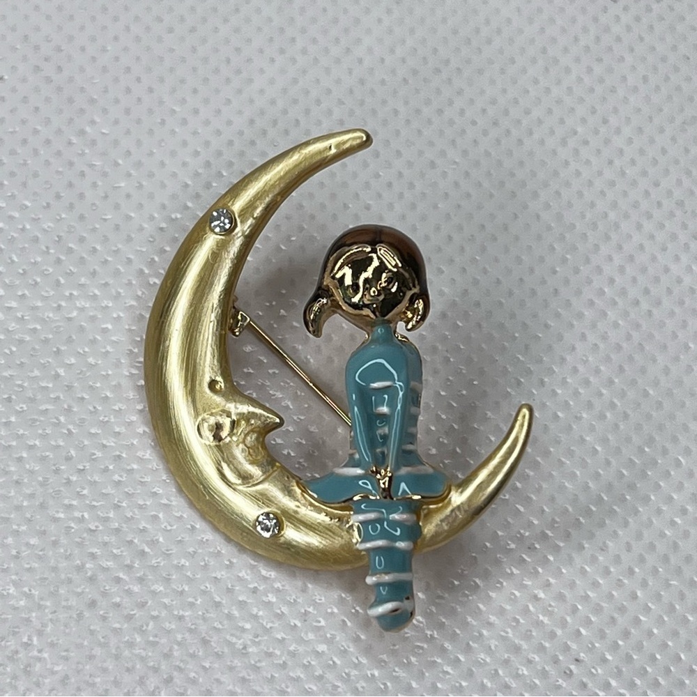 Betsey Johnson Girl on the Moon Gold Tone Brooch